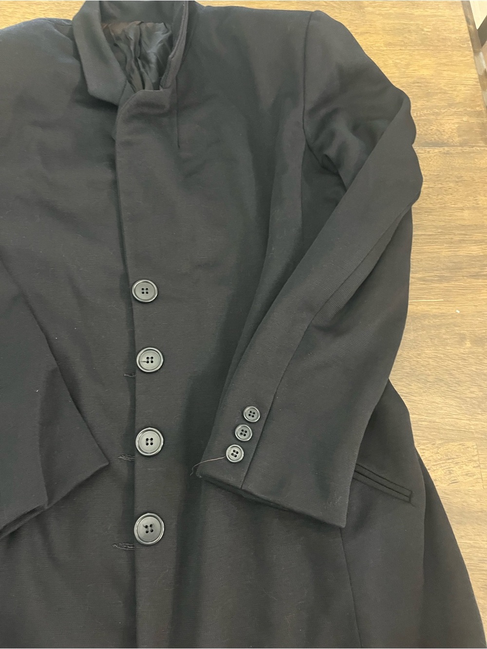 Womens Black Coat Tailored Button Front Wool Blend Long Sleeves Size 12 - Picture 3 of 8